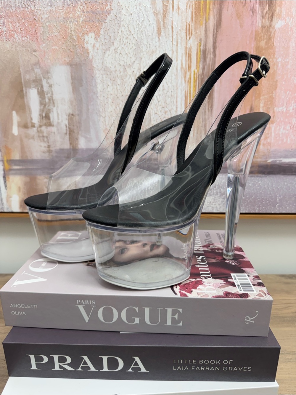 ❤️ NEW Clear Platform Stiletto Slingback Heels  Black Sexy Club Dance Exotic 8